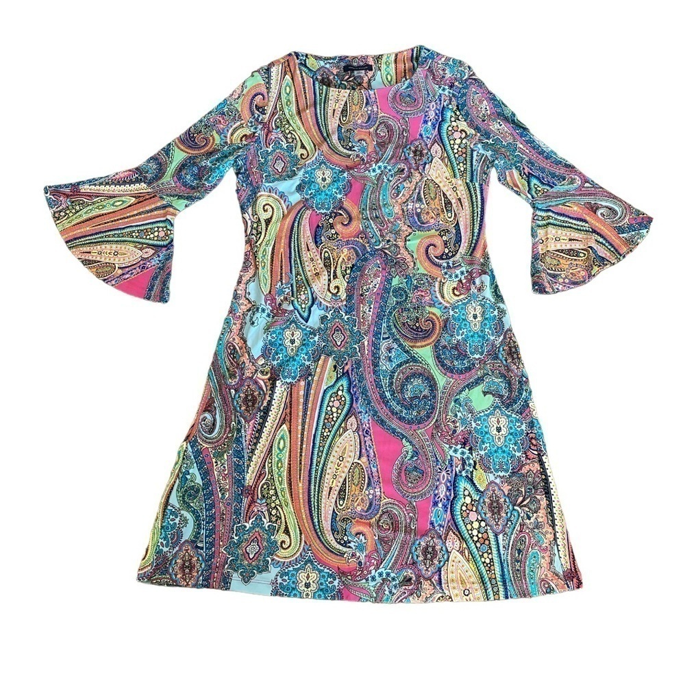 Tommy Hilfiger Jaipur Paisley Jersey Womens 3/4 Bell Sleeve Sheath Dress Size 6 - Picture 9 of 12
